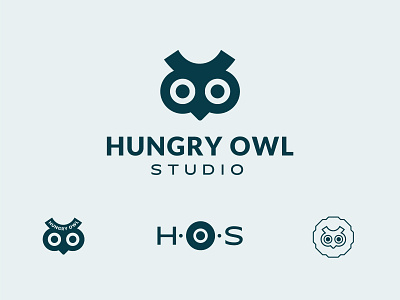 Logo Set | Hungry Owl Studio badge basic blue branding branding design geometric illustration identity design line art logo design logo designs owl simple studio thick lines