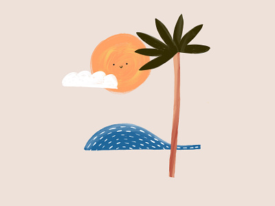 Inktober Day 9: Sun cloud evening palm palm tree peaceful sea simple summer sun water