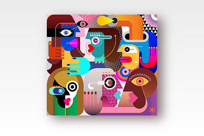 Large Group of Unusual People abstract adult art artwork contemporary face graphic head illustration look man meeting modern people persons portrait strange talking vector woman