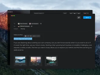 Day 039 - Compose Email apple attachment bold compose dark ui desktop editor email interface macos send subject toolbar