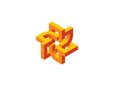 Turbonect Logo 3d design geometric isometric logo logomark mark orange red symmetrical vector yellow