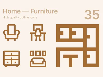 Furniture icons bath bed chair clothes furniture home icons kitchen office seal vector wardrobe workplace