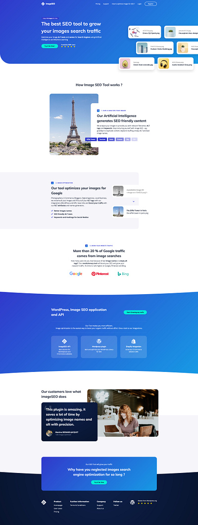 Homepage and Pricing - Image SEO Tool app application blue branding design gradient growth homepage image images landing pricing pricing table seo startup tool ui ux web website