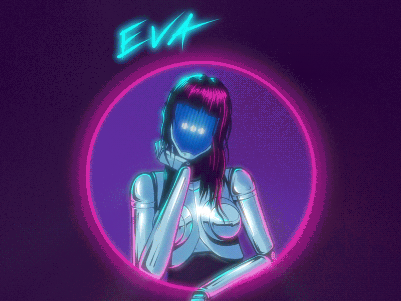 Eva - Ai Hr helper ai animated gif animated girl animation artificial intelligence blue bot cyber cyberpunk girl girl illustration hr illustration neon pink robot smart valentine valentines day woman