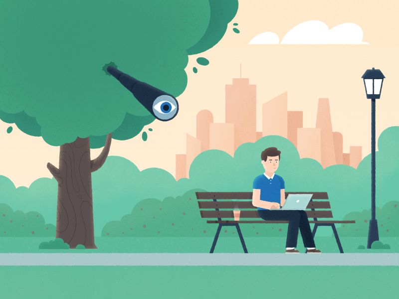 Agent On A Tree agent bench camera character city coffee cup laptop park spy suburb tree working