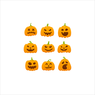 9 orange halloween pumpkins set boo carving character grimace halloween halloween party orange party pumpkin smile spooky