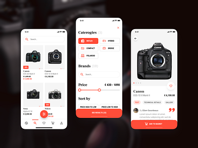 Photography App Concept 2019 app black community design ecommerce interface iphone iphonex mcommerce mobile orange photo photographer photography shopping ui ui design