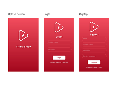 Charge Play Simple LogIn signUp Screen app design icon login design login screen logo mobile app design mobile application mobile design mobile ui music app registration form signup simple design splash splash screen typography ui ui design ux