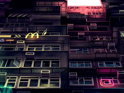 mirages n 3 024 akira city cyberpunk futur illustration neon neotokyo rain tokyo trystram