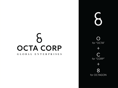 Octa Corp Combination Mark black and white brand identity branding clean combination mark corporate design eight flat design graphic design identity logo logotype minimal minimalist logo minimalistic number octagon simple smart