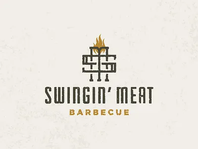Swingin' Meat BBQ - Concept 1 barbecue bbq bold branding fire flame grill illustration lines logo rough texture