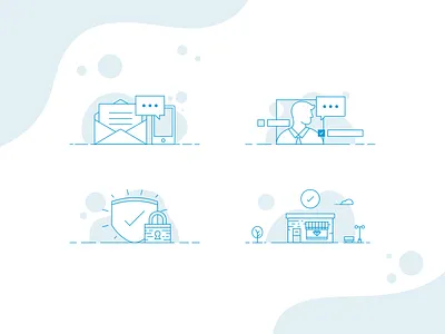 Insurance Illustration Set agrib blue blues business chat claims contact coverage customer service envelope illustrations insurance jewelry landing page illustration line art lock set shield shop storefront