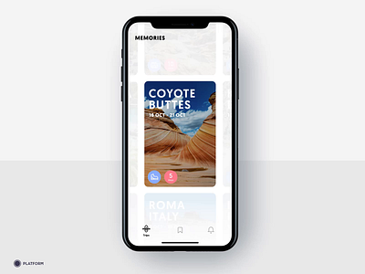 Travel - Memories screen / Animation app application design bali beach cards ui destination drag hiking ios iphone mallorca mobile app design photos sightseeing transition travel travel app tripadvisor ui