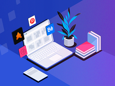 Illustration for the article - Altenatives to Dribbble behance community dribbble graphic design icons illustration pinterest social network uigiants vector