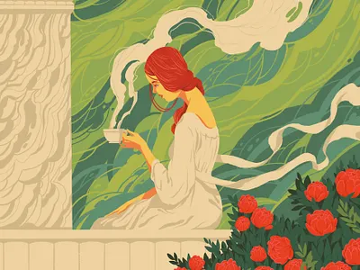 Abide abide art balcony design flower illustration nature tea woman