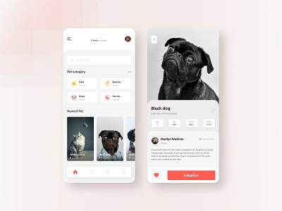 Pets Adoption App UI Design app app design apple cat dog free freebie illustration ios ios app design istiakui landingpage minimal mobile app mobile application design pet ui ux