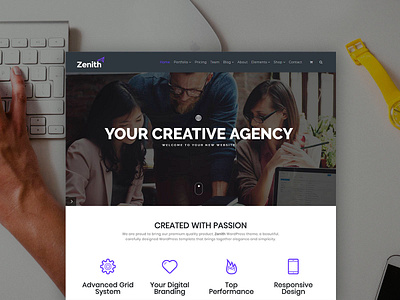 Zenith WordPress Theme - Portfolio Agency Website Builder agency agency landing page agency website creative design gallery landing page page builder parallax plugins portfolio posts grid responsive site builder template theme web design web development wordpress