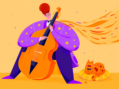 Cello affinity designer animal art boy cat cello character entertainment illustration instrument man music musical instrument musician orange people play player purple uran