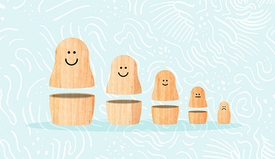 Imposter Syndrome flat illustration imposter syndrome matryoshka pattern simplepractice texture vector