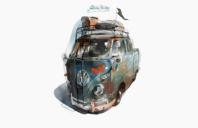 vw micro bus carillustration character digital art illustration vintagecar