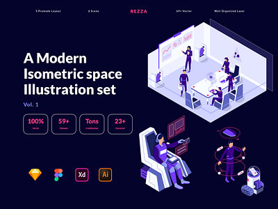 Modern Isometric Space Illustration Pack character crypto hero illustration isometric kit landing moon planet space spaceship ui ux website