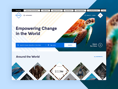 Social impact platform main page challenge design diamonds flat minimal nonprofit sea ui ux world