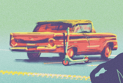 Car detail of WIP illustration car chevrolet electric illustration old car photoshop scooter voi
