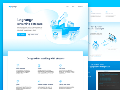 Logrange. Streaming Database Website aggregated data butterfly data database landing page streaming database user interface web design website