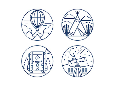 Outdoors badge set adventure affinity designer badges exploration illustration line art outdoors vector vector illustration