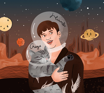 up to space cat character drawing freetime hug illustration shapes sky space