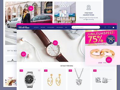 Jewellery shop homepage redesign blue branding design ecommerce flat jewels minimal sweden ui ux web