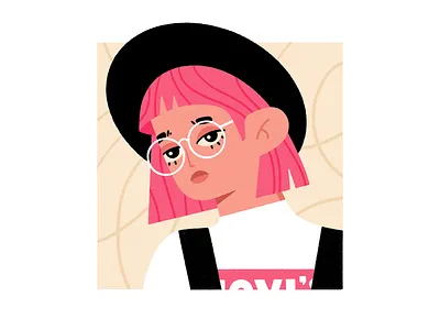 Pink avatar brand character fashion fashion illustration girl hat illustration levis pink hair procreate