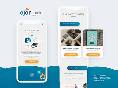 AJAR STUDIO Landing Page ajar illustration landingpage mobile app mobile ui modern production house sea studios tech uxid