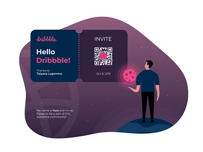 Hello Dribbble! design figma first first shot firstshot flat hello dribble hello world hellodribbble illustraion illustration invite planet planets space stars ticket vector vector illustration