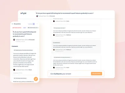 Whyse's new product answer answers ask cards chat comments communicate communication community company design desktop interface mobile question responsive sketch ui uidesign userinterface
