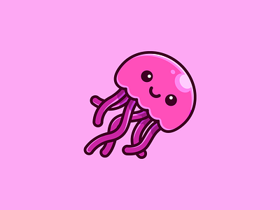 Jellyfish adorable animal aquarium beautiful colorful cute fish happy illustration jellyfish kawaii logo lovely motion ocean pink purple sea smile underwater