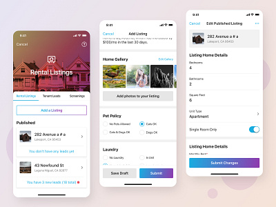 Create a New Listing add app card create design edit interaction new photo published rental listing submit tellus ui