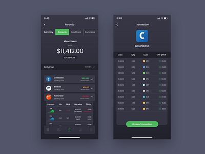 Crypto Account Manager Application app app design app ui applicaiton crypto currency crypto exchange crypto wallet dark ui design finances intarface interaction design ui ui design ui kit uiux ux design