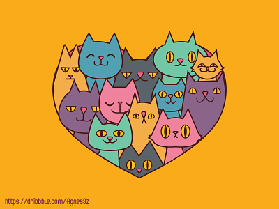 Cats in my heart animal big cartoon cat character colorful cute fat funny happy heart kawaii kitten kitty love slim small sweet tomcat