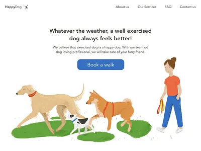 HappyDog Landing Page dogwalking homepage illustration landingpage ui design