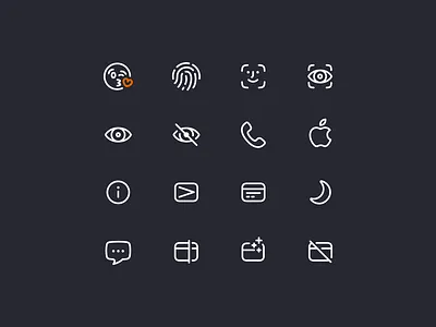 Rocketbank Icons / pt. 3 app icon design app icons apple banking app card chat eye face id fingerprint icon icon design icons information kiss moon phone scan smile talk ui
