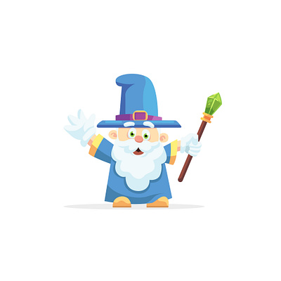 Wizard Character Illustration beard blue character cute design flat illustration little magic magic wand man old vector wand wizard