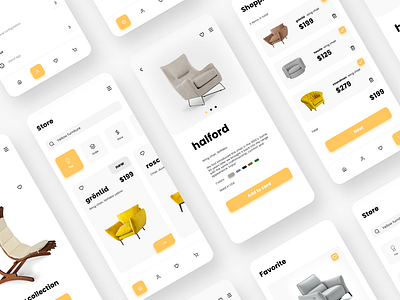 Fruniture app concept bold chair clean decor design design app ecomerce flat furniture interior minimalistic mobile product page retail shop sofa ui website whitespace yellow