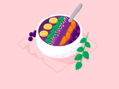Smoothie Bowl bananas blueberries bowl chiaseeds food food illustration illustration mint oranges ricepo smoothie smoothiebowl spoon