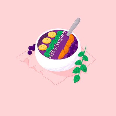 Smoothie Bowl bananas blueberries bowl chiaseeds food food illustration illustration mint oranges ricepo smoothie smoothiebowl spoon
