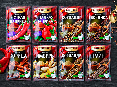 GURMINA 2 — SPICES brand branding cinnamon cloves coriander cumin design ginger logo packaging packaging design paprika pepper spices trademark