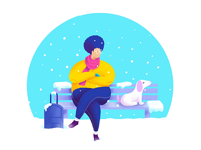 Loyal dog flatillustration illustraion snow weather