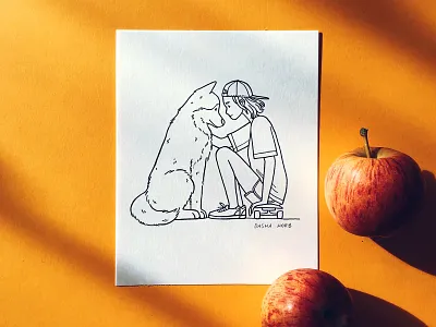 Inktober day 6. Husky coloringbook dog dog person dogillustration drawing friendship girl illustration husky illustration ink art inktober inktober2019 minimalistic skateboard skater skaters