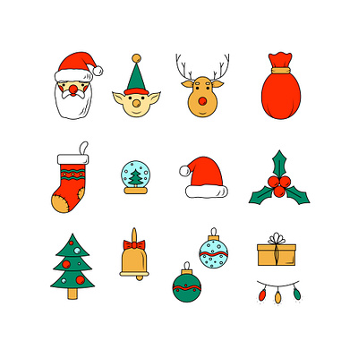 Simple Christmas icons 2020 bag christmas decoration deer design elf garland gift holiday holly illustration logo new year party santa stocking tree winter xmas