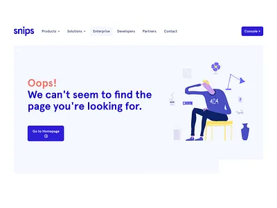 Snips 404 page 404 page branding design error page illustration notfound ui ux web